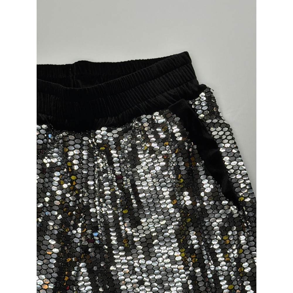 Mens Silver Sequin‎ Disco Festival Shorts Black Elastic Waist Rave Party Small - Picture 3 of 9